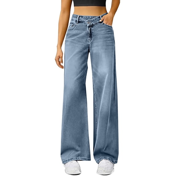 Audhol Womens Jeans, Jeans for Women High Waist Baggy Wide Leg Jeans Stretchy Denim Pants Stretchy Jeans for Women Light Blue XL