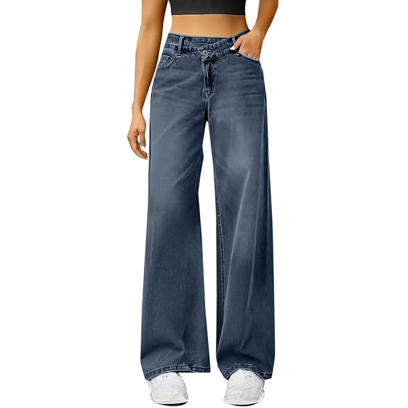 Audhol Womens Jeans, Jeans for Women High Waist Baggy Wide Leg Jeans Stretchy Denim Pants Stretchy Jeans for Women Navy XL