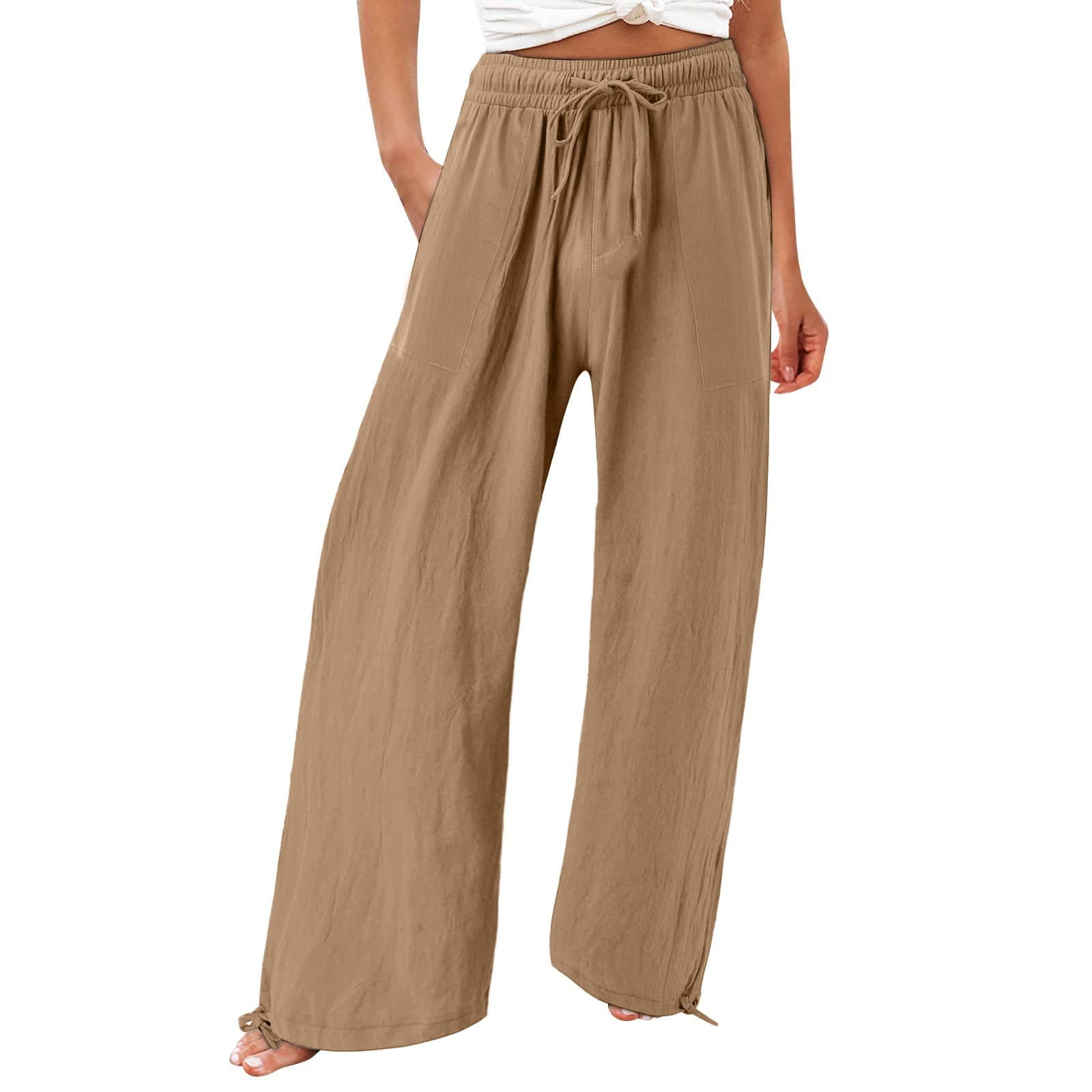 Audhol Womens Palazzo Pants Linen Pants Women Summer Wide Leg Pants ...