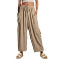 thumbnail image 1 of Audhol Womens Pants Casual Lillusory Women‘S Linen Wide Leg Pants 2025 Casual Loose Lightweigt Beach Palazzo Harem Pants Womens Pants Trendy Khaki L, 1 of 7