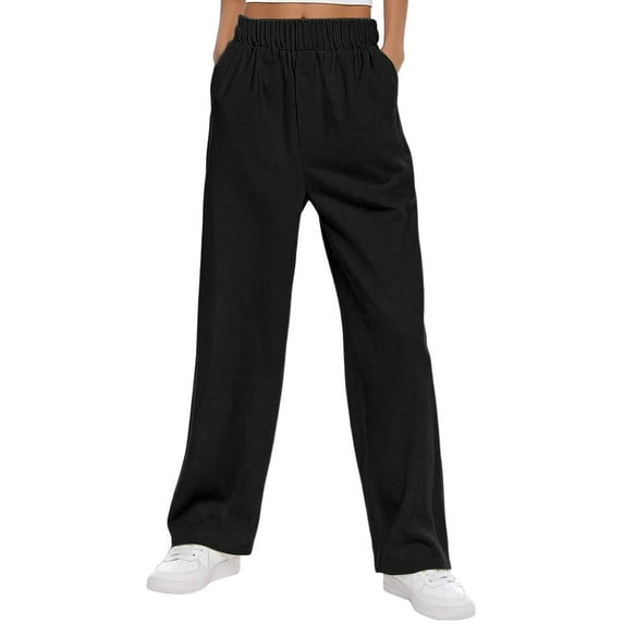 Audhol Womens Pants! Womens Daily Elastic Waist Pockets Straight Solid Color Casual Pants Loose Long Trousers Slacks for Women Black 2XL