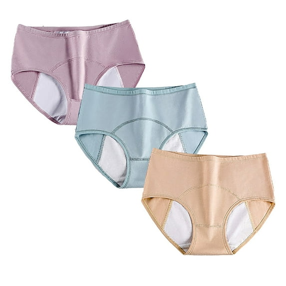 Audhol Womens Period Underwear! Women's Menstrual Leakage Prevention Mid Waist Physiological Pants Breathable Cotton Menstrual Pants 3Pc Seamless Period Underwear Beige 2XL
