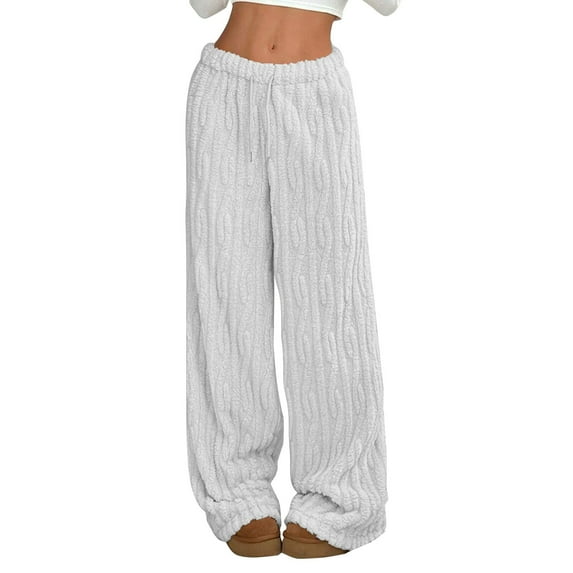 Audhol Womens Plush Pajama Pants Winter Trousers Women's Warm Thick Plush Jogging Bottoms Flannel Trousers Thick Home Trousers Fleece Trousers Pyjama Bottoms Fuzzy Pajama Pants White M