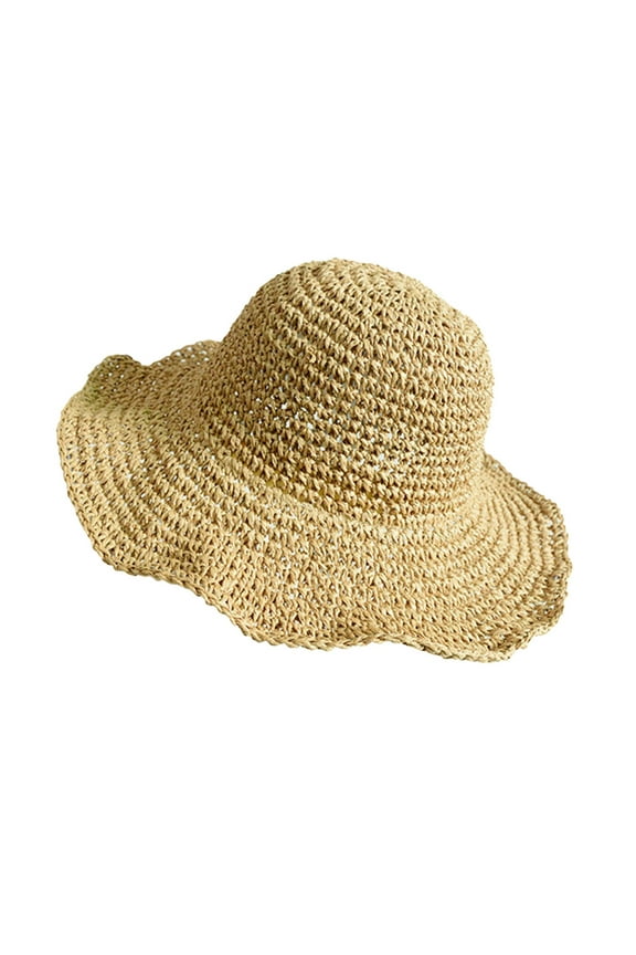 Womens Straw Fedora Beach Sun Hat Handmade Hollow Straw Hat Cowboy Hat With Curled Brim And Raised Edge Papyrus Beach Hat Sunscreen Hat Ultra Wide Brim Sun Hat Khaki M
