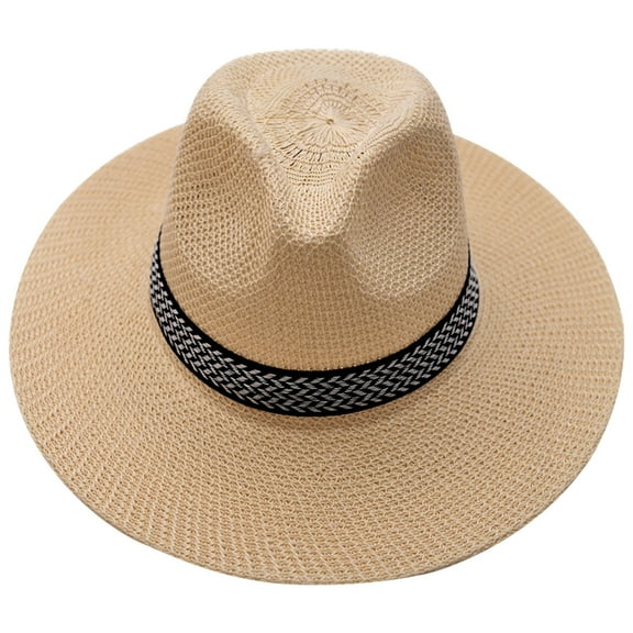 Audhol Womens Straw Fedora Beach Sun Hat Sunscreen Beach Hat Male Casual Sun Jazz Band Hat Fedora Caps Sunscreen Hat Bucket Hat Father Hat Ultra Wide Brim Sun Hat Beige One Size