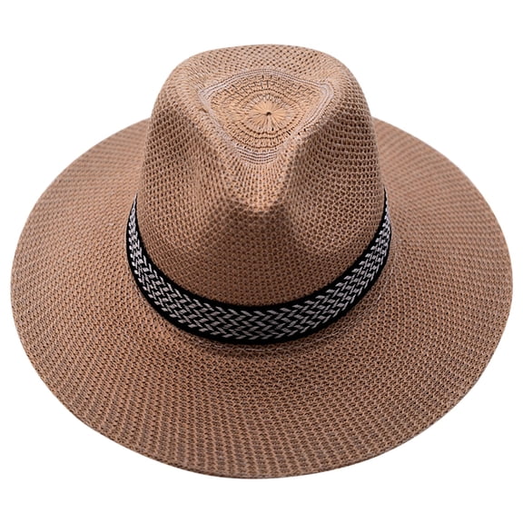 Audhol Womens Straw Fedora Beach Sun Hat Sunscreen Beach Hat Male Casual Sun Jazz Band Hat Fedora Caps Sunscreen Hat Bucket Hat Father Hat Ultra Wide Brim Sun Hat Khaki One Size