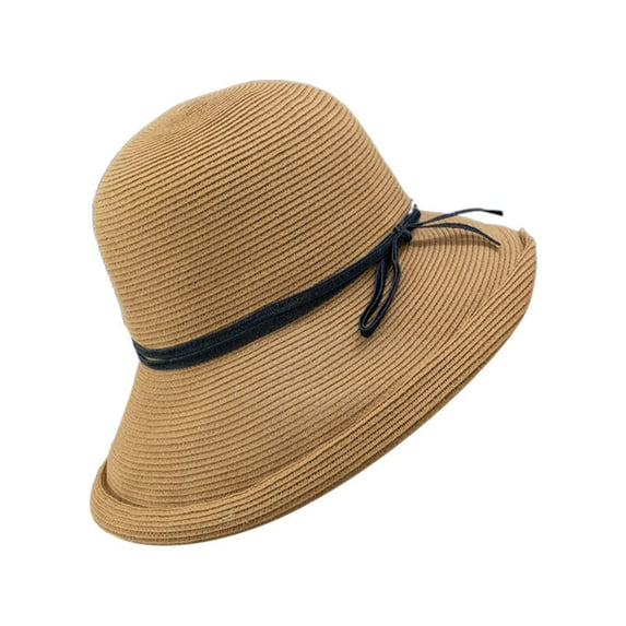 Audhol Womens Straw Fedora Beach Sun Hat Women Cloche Hat Vintage Hat Everything Beach Sunblock Hat Fashion Curly Rimmed Fisherman Hat Women Floppy Foldable Roll up Cap Khaki A
