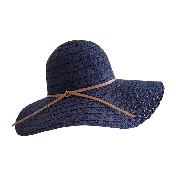 Audhol Womens Straw Fedora Beach Sun Hat Womens Hat Sun Hat For Women Beach Cap Summer Hats UPF50+ Ultra Wide Brim Sun Hat Navy One Size
