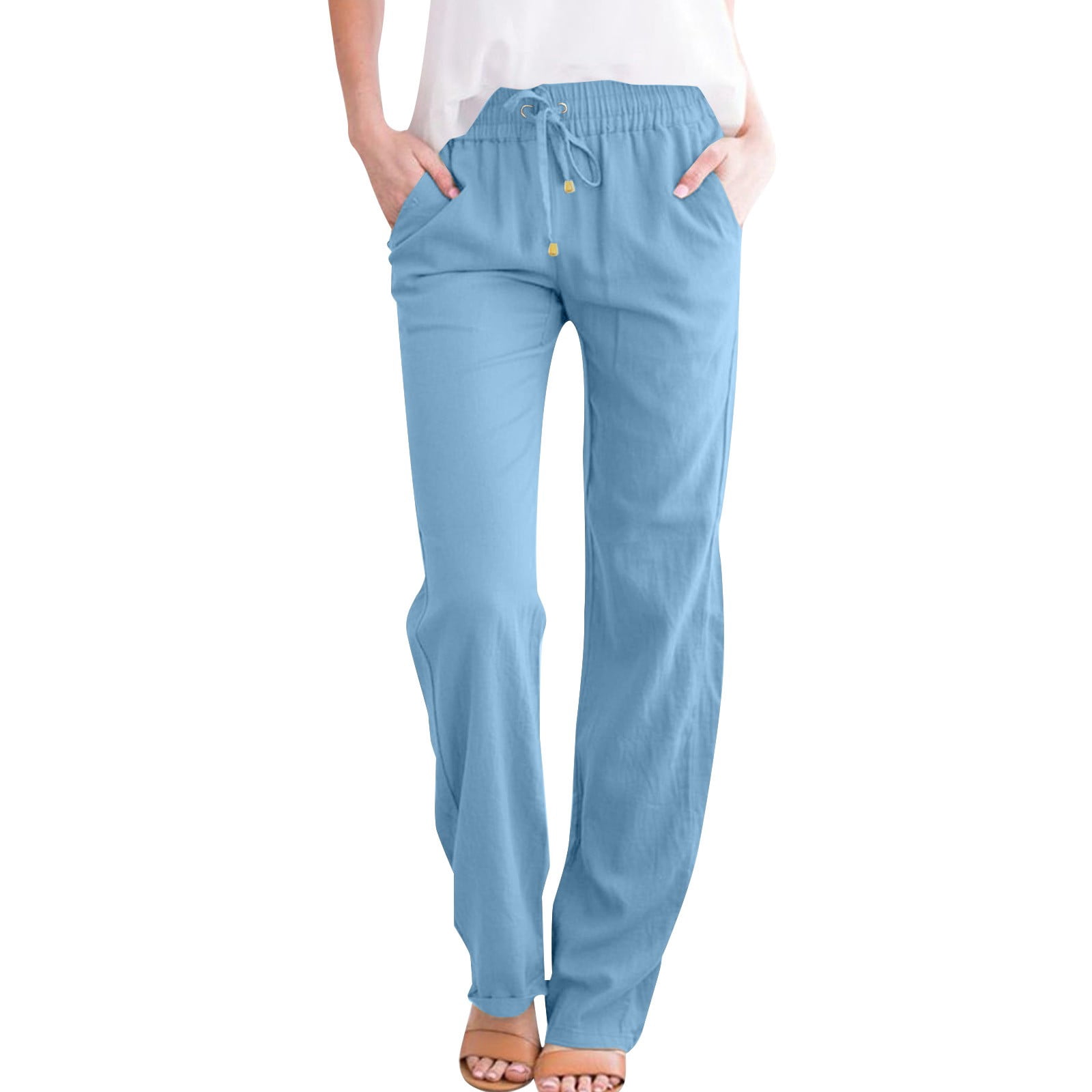 Audhol Womens Summer Pants Womens Cotton Linen Pants Casual Wide Leg ...