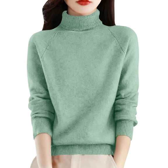 Audhol Womens Turtleneck Fall Sweaters for Women Half Turtleneck Long Sleeve Jumper Knitted Pullover Tops Warm Sweater Top Cable Knit Turtleneck Sweater Mint Green S