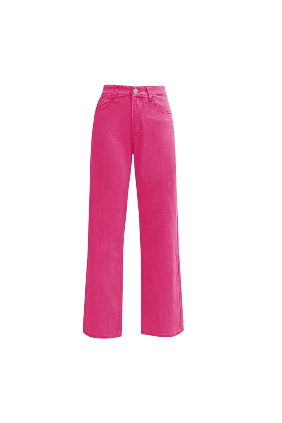 Work Jeans for Women, Women Baggy Barrel Jeans Print Denim Ankle Pants Wide Leg Mid Jeans Sweatpants Patchwork Boyfriend Jeans for Women Hot Pink S