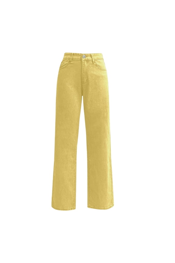 Work Jeans for Women, Women Baggy Barrel Jeans Print Denim Ankle Pants Wide Leg Mid Jeans Sweatpants Patchwork Boyfriend Jeans for Women Yellow 3XL