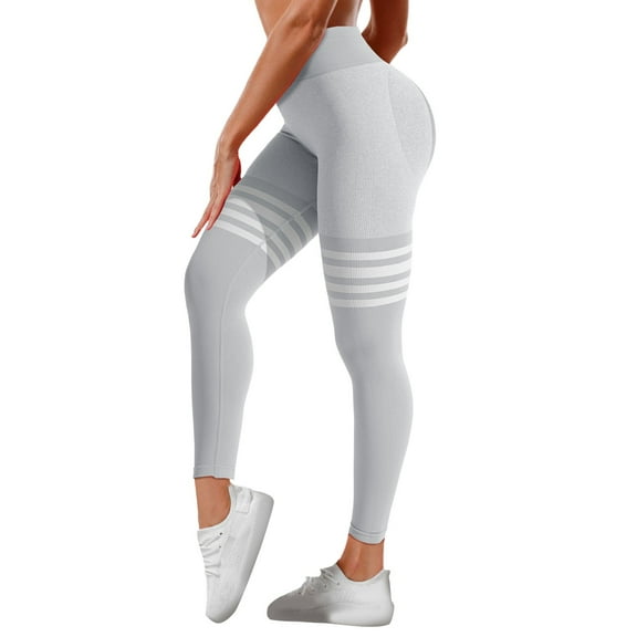 Audhol Workout Leggings for Women Women's Striped Outdoor Leggings High Waisted Hip Yoga Running Pants Yoga Pants Women Grey L