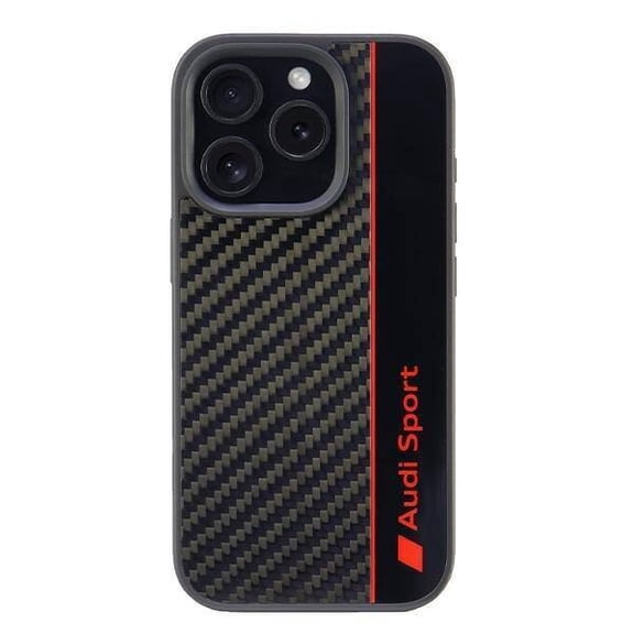 Audi Carbon Fiber Sports Red Stripe Hardcase for iPhone 16 Pro 6.3" Black/Red - AUS-TPUPCIP16P-R8/D1-BK