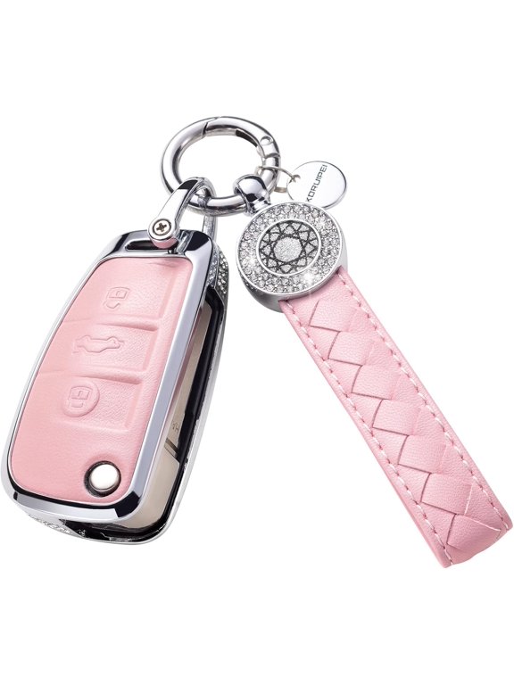 for Audi Key Fob Cover 3 Buttons TPU Soft Key Shell Case Fit for Audi A1 A3 A4 A6 A8 Quattro Q3 Q7 S3 S6 RS3 RS6 R8 TT TTS Flip White Car Key Protector with Bling Keychain,1,Fit for audi D