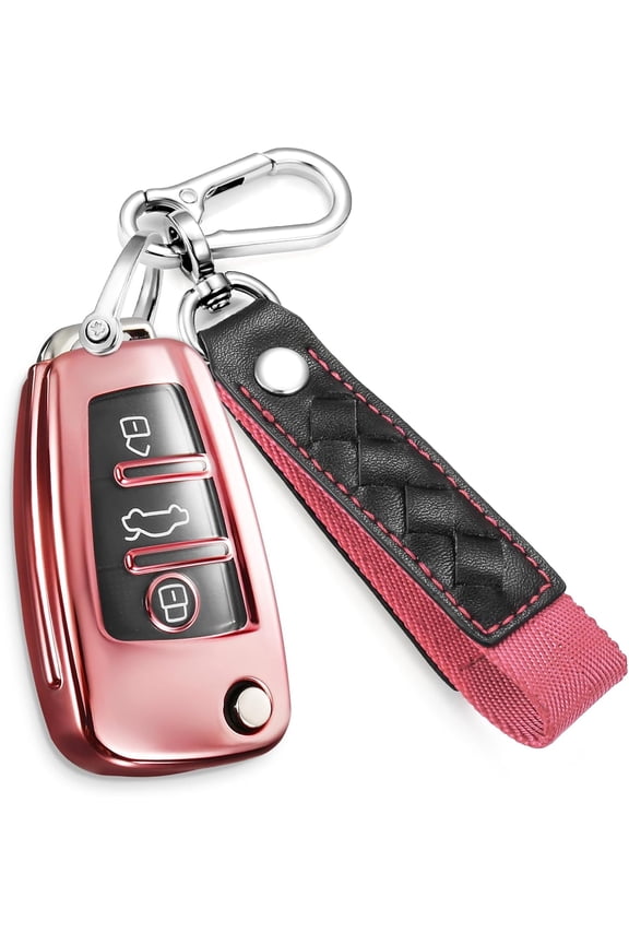 for Audi Key Fob Cover with Fashionable Leather Nylon Keychain, Stylish Soft TPU Key Case for Audi A1/3/6 Q2/3 R8 RS3 S3 TT TTS Series Smart Key with Upgraded Anti-Lost Metal