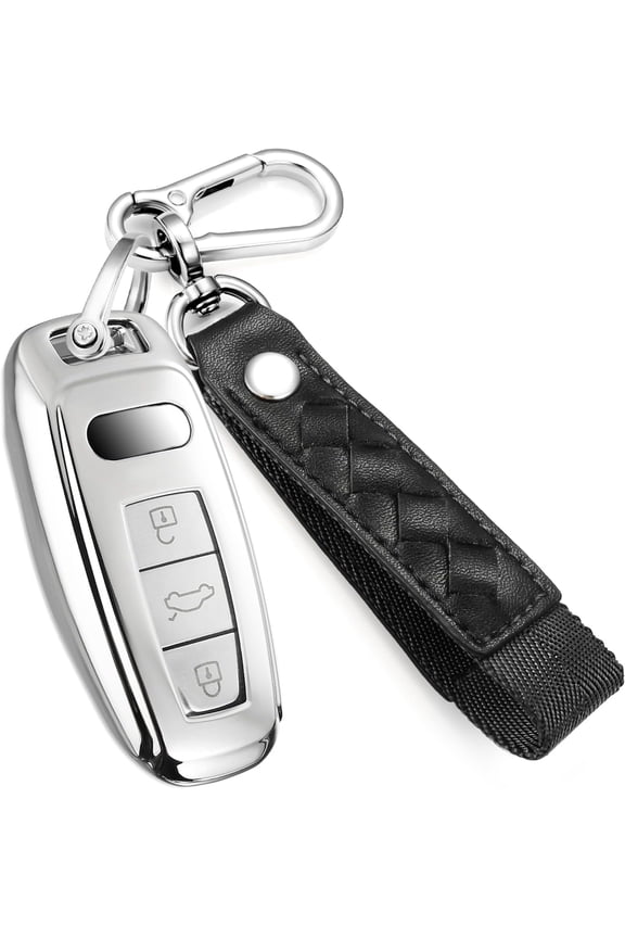 for Audi Key Fob Cover with Fashionable Leather Nylon Keychain, Stylish Soft TPU Key Case for Audi A3 A6-A8 E-Tron S3 RS6-7 SQ7-8Series Smart Key with Upgraded Anti-Lost Metal