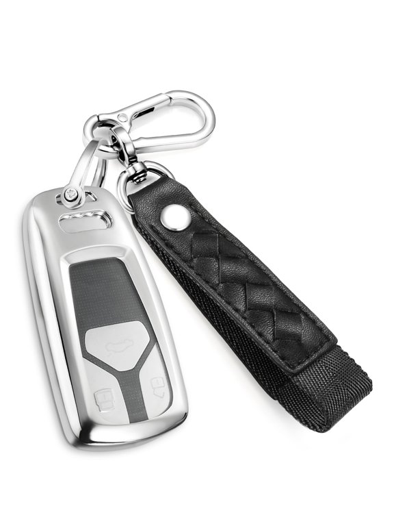 for Audi Key Fob Cover with Fashionable Leather Nylon Keychain, Stylish Soft TPU Key Case for Audi A4 A5 A6 Q3 Q5 Q7 TT TTS S4 RS4 R8 Series Smart Key