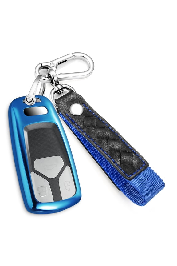 for Audi Key Fob Cover with Fashionable Leather Nylon Keychain, Stylish Soft TPU Key Case for Audi A4 A5 A6 Q3 Q5 Q7 TT TTS S4 RS4 R8 Series Smart Key