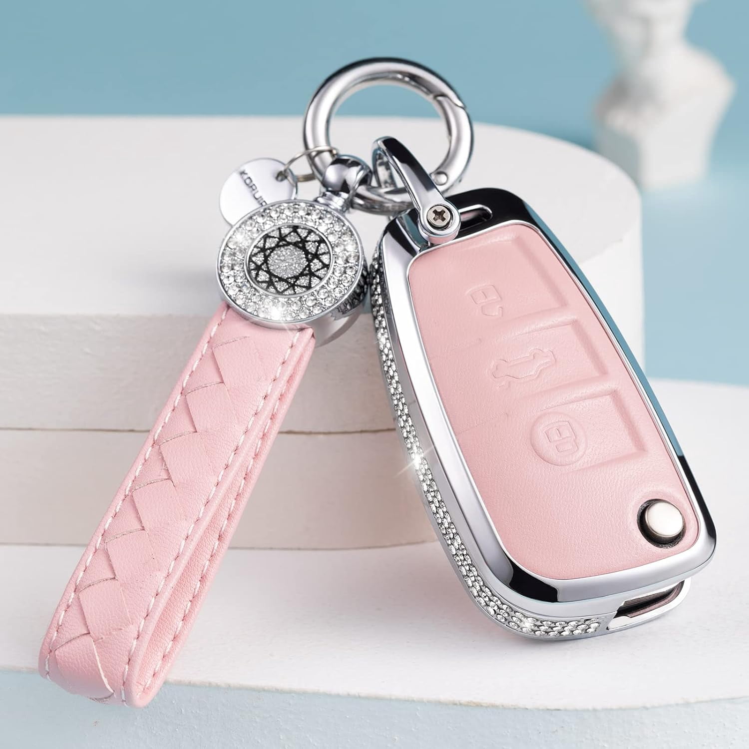 Rs7 Shell for Audi Key Fob Cover with Keychain, Genuine Leather Crystal Full ...
