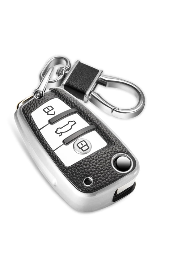for Audi Key Fob Cover with Leather Keychain, Advanced Soft TPU Surface Grain Key case for A1 A3 A4 A5 A6 Q3 Q5 Q7 TT S3 R8 etc Key Fob Shell Keychain