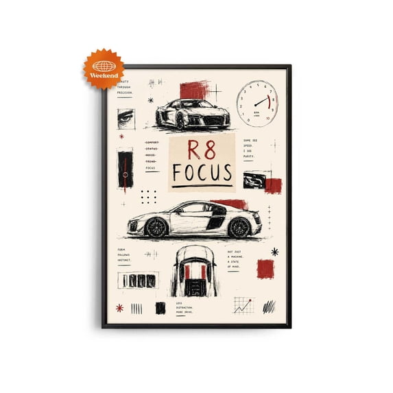 Cars Racing Food Audi R8 Focus Hand Drawn Car For Guys Supercar Man Cave Racing Car ...