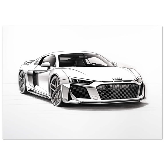 Audi R8 Front View – Detailed Grayscale Pencil Sketch, Monochrome Sports Car