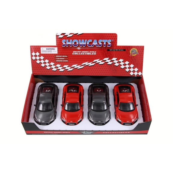 Audi R8 Plus Hard Top, Gray & Red - Showcasts 37513 - 1/24 Scale Set of 4 Diecast Model Cars