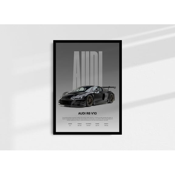 Audi R8 Poster, Car Wall Art Print, Unframed Paper Poster 8x10in