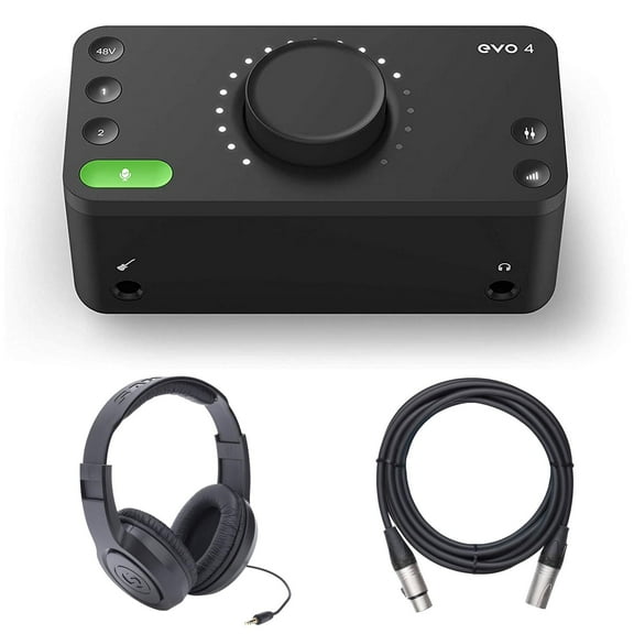 Audient EVO 4 Desktop 2x2 USB Type-C Audio Interface with Over-Ear Stereo Headphones and XLR Mic Cable