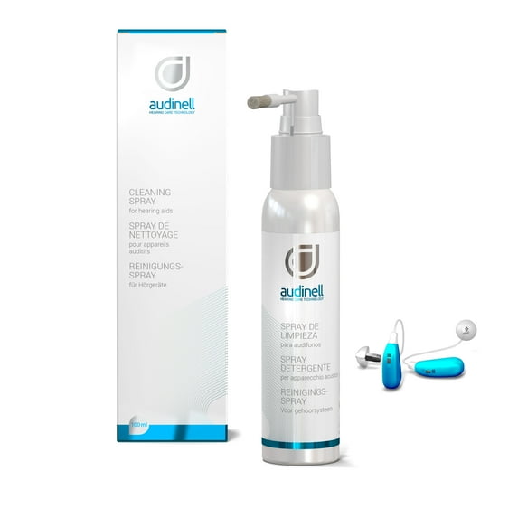 Audinell Cleaning Spray (100ml) + Brush | Alcohol-Free | Dissolves, Cleans, Removes Earwax & Sweat from Hearing Aids, Airpods, Earbuds, Earplugs, In-Ear Monitors, Hearing Protection Devices