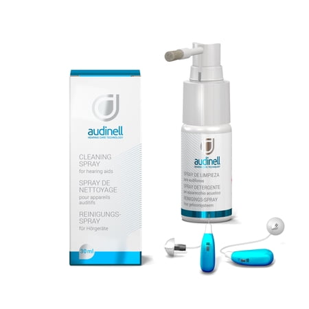 Audinell Cleaning Spray (30ml) + Brush | Alcohol-Free | Dissolves, Cleans, Removes Earwax & Sweat from Hearing Aids, Airpods, Earbuds, Earplugs, In-Ear Monitors, Hearing Protection Devices