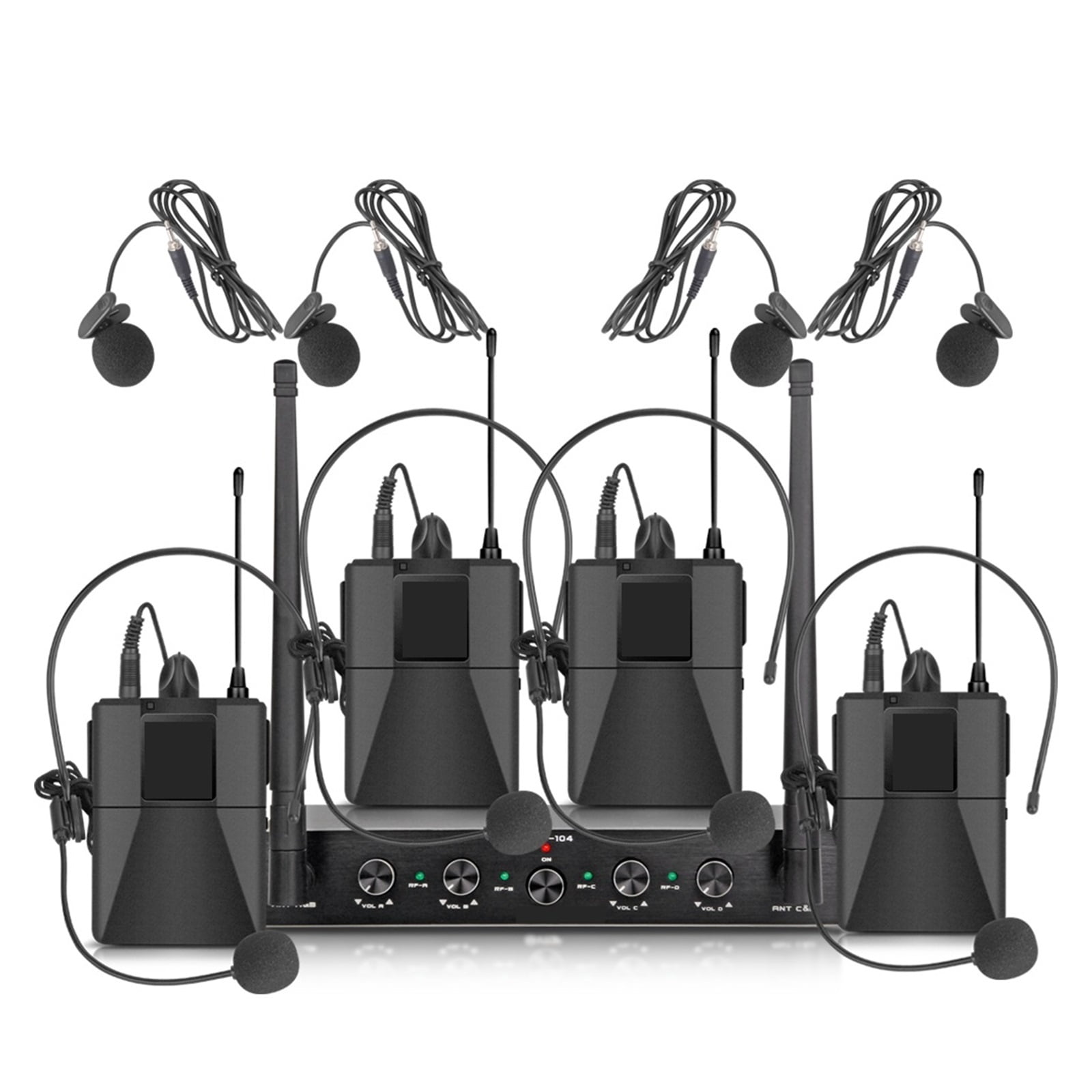 Audio AU400 UHF Pro 4channel Bodypack Lavalier & Headset Portable Wireless Microphone System For Karaoke Church Party ,Clear Sound