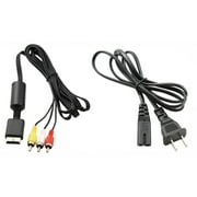 Audio AV RCA + AC Cable Power Supply Adapter Cord To External TV Screen Monitor For Sony Playstation 1 2 3 PS1 PS2 PS3 PSX Original FAT Gaming Systems Console Bundle Set Accessory