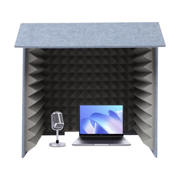 Audio Base, Vocal Recording Booth, Speaker Stands, 60x60cm Foldable Desktop Soundproof Booth, Dual Gray Absorption Panels, High Density Acoustic Foam, Environmentally Safe, Odorless