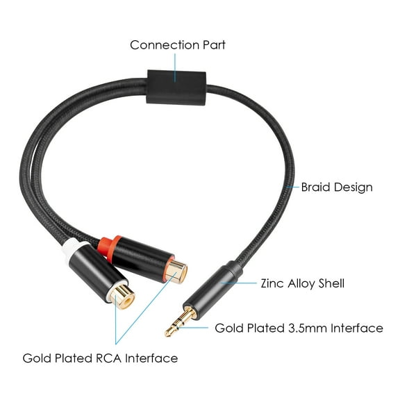 Audio Cable,Plated 1ft Mobile Player Y Adapter Cables Mobile Pc Tv Female Cable 1/8 Audio Cable Rca Stereo Audio Cable 1/8 Inch To Rca Stereo Male To Dual Pc Tv Dvd Dual Rca Cable Plated 1ft