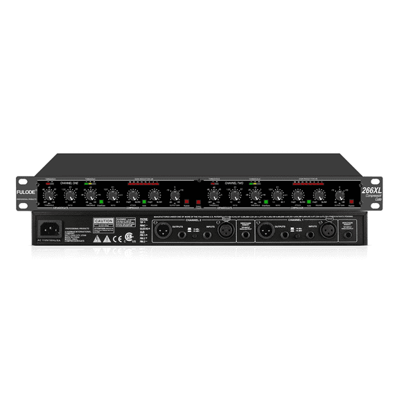 Audio Compressor, Professional Dual-Channel Rackmount Vocal Compressor/Limiter with Noise Gate, Sidechain Insert, and XLR/TRS Inputs for Studio, Live & Streaming