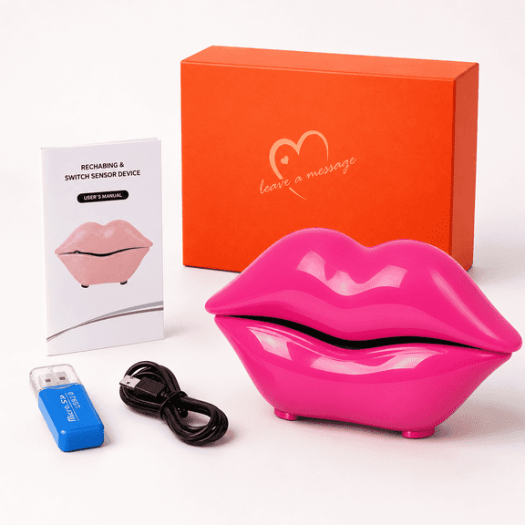 Audio Guest Book Phone for Weddings & Parties, Lip-Shaped Voicemail Recorder with Custom Welcome Message, USB Card Reader for Wedding, Birthday, Baby Shower