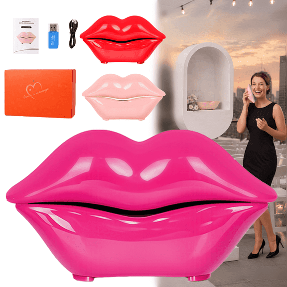 Audio Guest Book Lip Shaped Voice Message Phone Wedding, Recordable Voicemail Guestbook with 8GB Storage, Retro Phone for Wedding, Birthday, Baby Shower, Party Decorations(Rose Red)