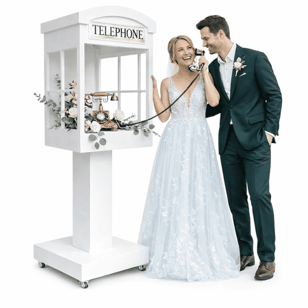 Audio Guest Book Stand Phone Booth for Wedding Party Leave a Message Video Phone Wedding Decoration Telephone Booth Box Audio Guestbook Stand White Recording Table