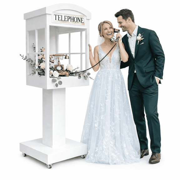 Audio Guest Book Stand Phone Booth for Wedding Party Leave a Message Video Phone Wedding Decoration Telephone Booth Box Audio Guestbook Stand White Recording Table
