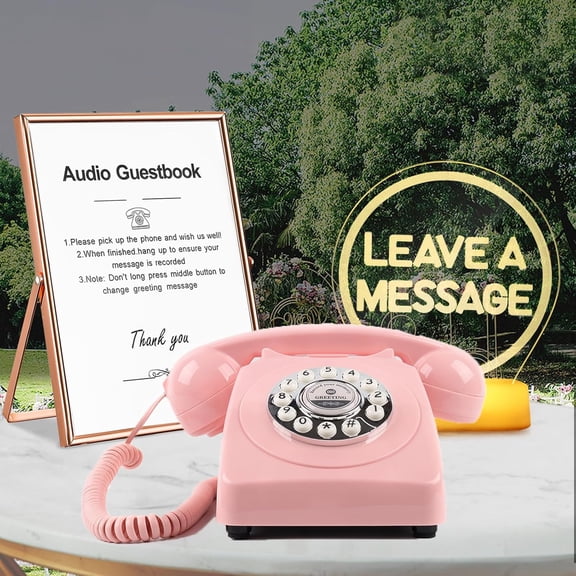 Audio GuestBook for Wedding Fashion with Free RGB LED Sign and Metal Photo Frame, Guest Book Telephone Record Customized Voice Message for Your Wedding Party (Pink)