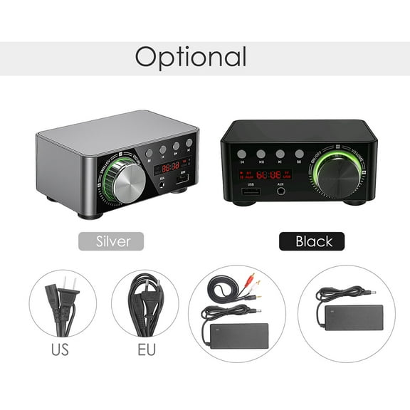 Audio HIFI BT5.0 Digital Amplifier Mini Stereo Audio Amp 100W Dual Channel Sound Power Audio Receiver Stereo AMP USB AUX For  Home Theater USB TF Card Players Black