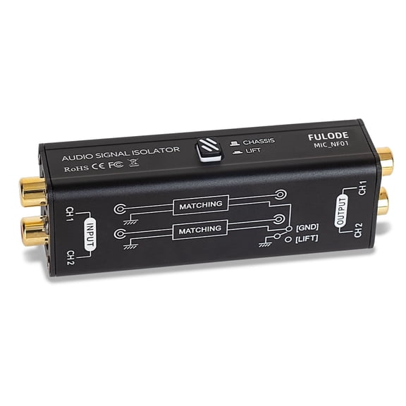 Audio Hum Eliminator Ground Loop Noise Isolator (No Affects Bass), Dual Channel Gold Coating Aluminum Shell Noise Filter for Speaker Home Car Audio System Theater Plug & Play (Black)