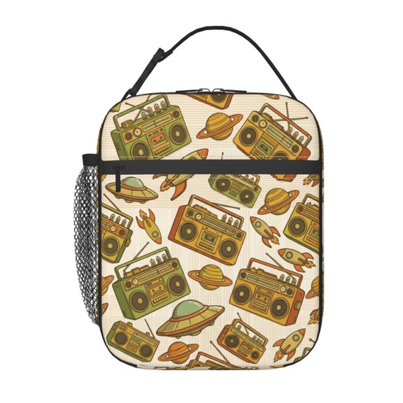 Audio Lunch Bag Music Note Print Handheld Portable Reusable Cooler Tote Front Pocket Work Office Commute Daily Food Container Travel Bag