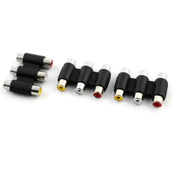 Audio Metal Female to Female 3 RCA AV Coupler Cable Adapter Connector Black 3pcs