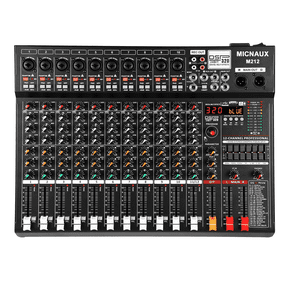 Audio Mixer 12 Channel Professional Sound Console Music Mixer with 320 DSP Effects, 7-band EQ DJ Mixing Board w/USB, Bluetooth, 48V Power Supply, PAD Button for Recording Karaoke PA Drum Live