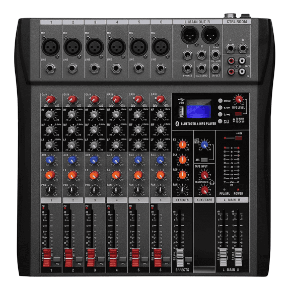 Audio Mixer 6 Channel,Console Sound Board with 16 Digital Effects,USB Audio Interface for Live Show,Streaming Recording Music Stage Karaoke