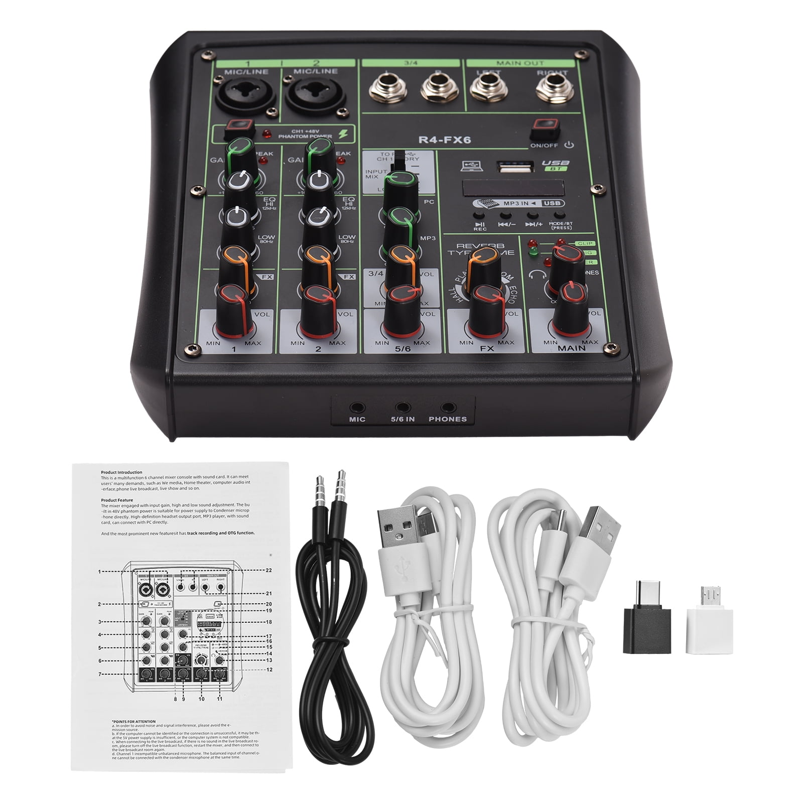 Audio Mixer,6 Channel Console Usb Mp3 Sound Console Theater Console