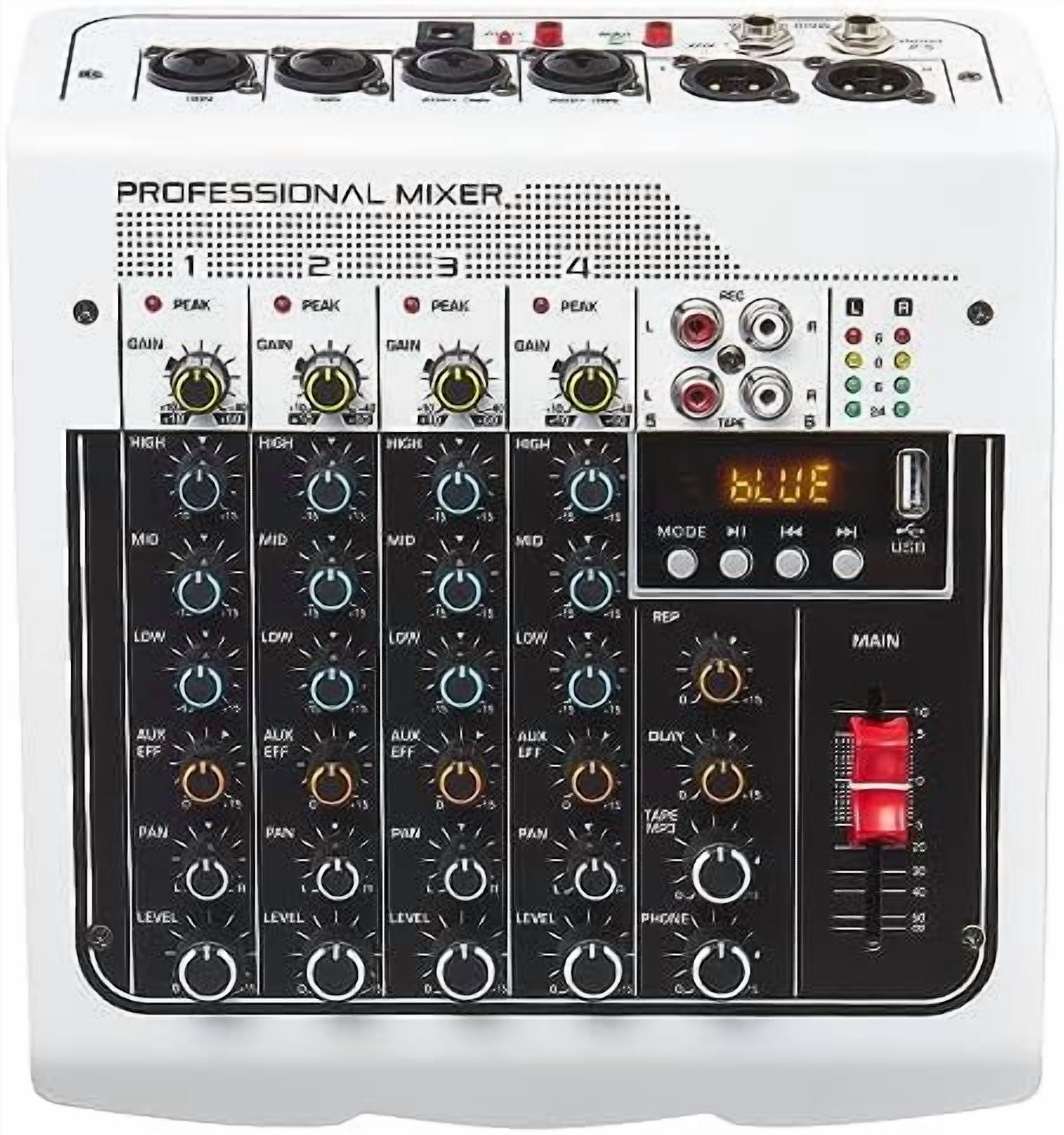 Audio Mixer 6 Channel DJ Mixer, Professional Sound Board Console with USB MP3 Bluetooth Input 48V For Live Performance Home Stage Karaoke